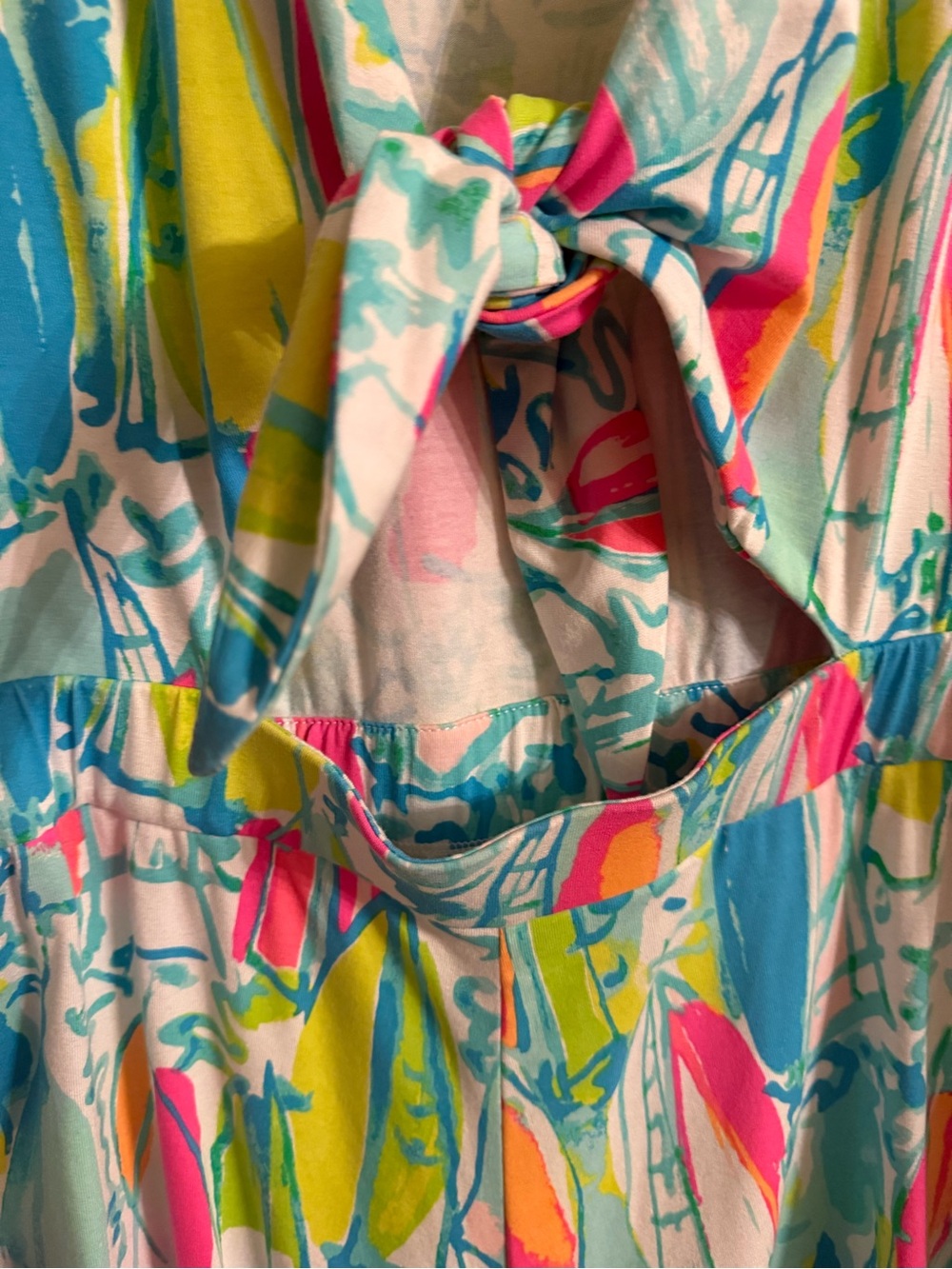 Lilly Pulitzer Multicolor Tie-Front Romper - Aqua, Pink & Yellow - Picture 3 of 4